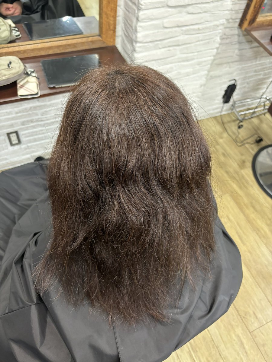 YNTR69's tweet photo. 縮毛＋カットカラーさせてもらったんだけど、仕上がり見てもらった瞬間「エッ！かわいい！！」ってお客様の口から飛び出した自画自賛。その後「反射で言っちゃった…恥ずかしい……」ってすごい照れてたんだけど、この一言聞くためにみんな美容師やってるんだろうなってにこにこしちゃった。いい日だ https://t.co/6jOLe2MThL