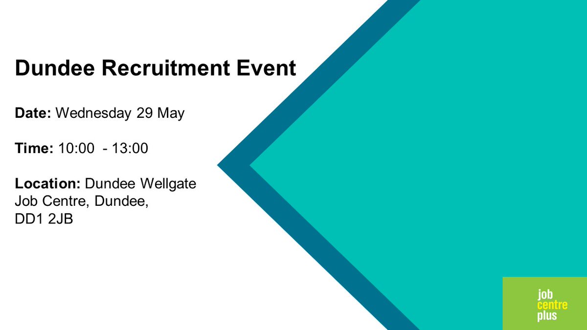 Job searching? Join our #DundeeRecruitment event. Meet employers and partners who can support your journey into work 👇 @SenseScotland @TaysideContract @2SFGofficial @Enable_Tweets @BarnardosScot @DundeeEmploy @DYWTayCities @GirlguidingScot and more! #DundeeJobs