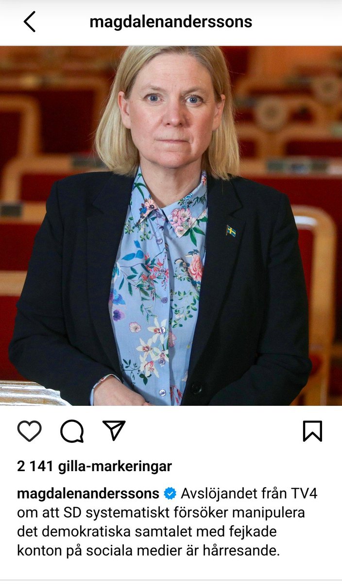 Magdalena Andersson kräver partiledarsamtal med anledning av TV4s 'granskning' av SD 🤭 och tigger om att om samarbete. 
För övrigt hennes bild skrämmer man barn med.
'Men framförallt; ta sig en rejäl funderare på om de har valt rätt parti att samarbeta med och ge makt till.'