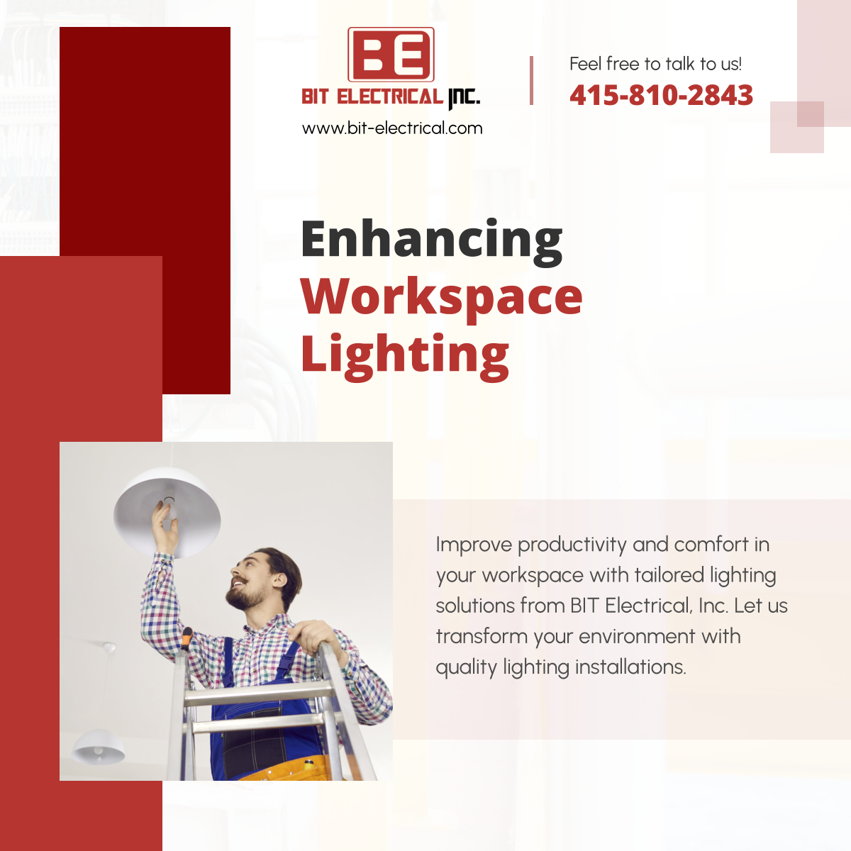 BITElectrical's tweet image. Elevate your workspace with quality lighting solutions from BIT Electrical, Inc. Contact us to discuss your lighting needs and schedule your installation today! 

#DalyCityCA #CommercialElectricalServices #WorkspaceLighting