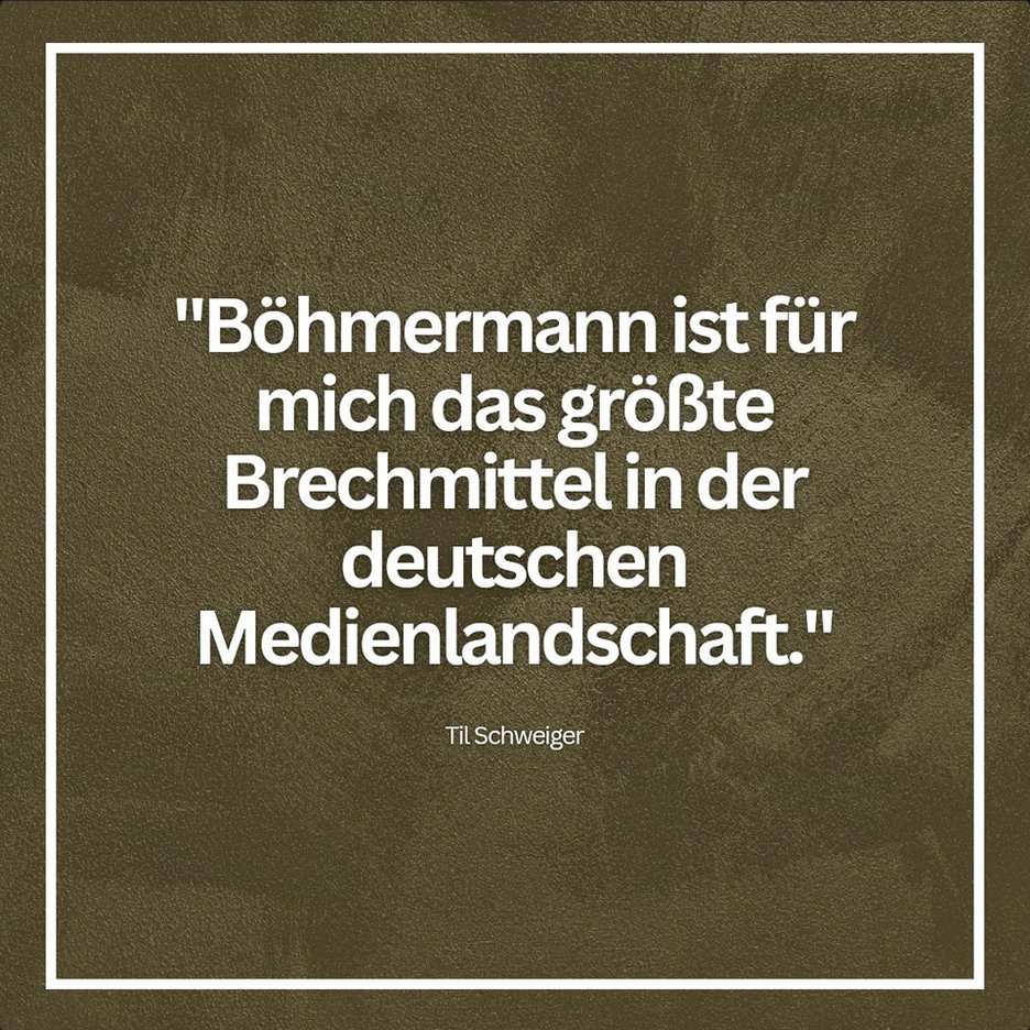 Mit der Aussage, Böhmermann sei für ihn das größte Brechmittel in der deutschen Medienlandschaft, hat Til Schweiger einen Top-Platz in der Ruhmeshalle der Medienkritiker verdient.