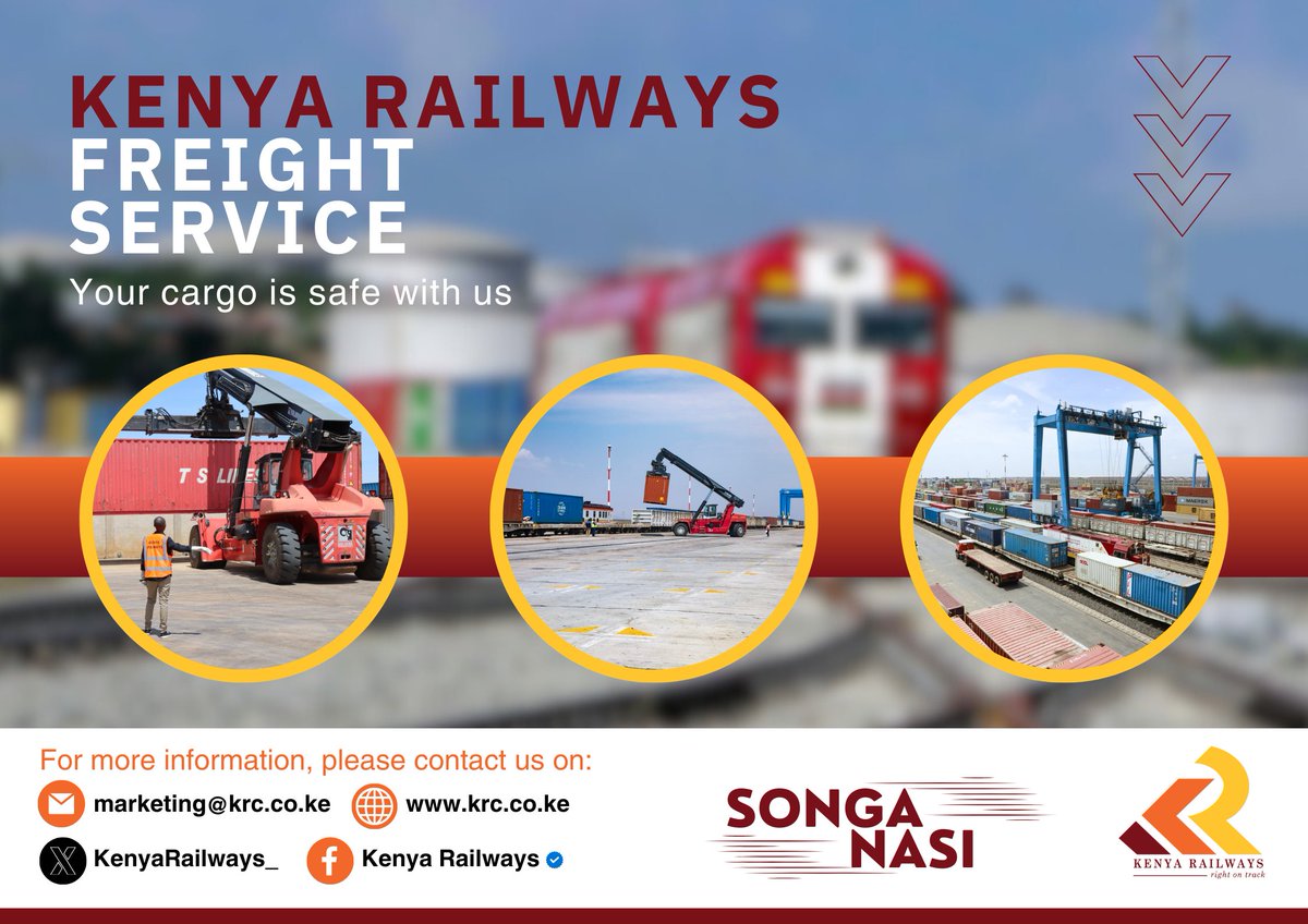 The Kenya Railways Freight Service boasts a vast railway network which facilitates transportation of cargo to many parts of Kenya and beyond. Reach us on marketing@krc.co.ke to take advantage of the safe and efficient KR Freight Service. #KRFreight #SongaNasi