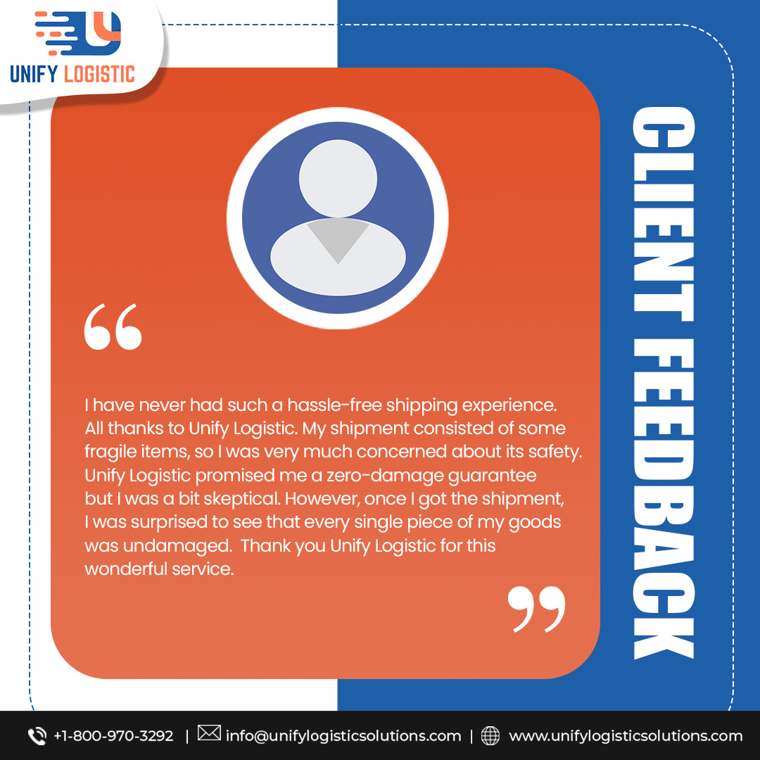 LogisticUnify's tweet photo. Whenever we get customer feedback like this, it seems to us that all our hard work is paying off.
Our customer’s satisfaction is our motivation & we will keep working harder to get more reviews like this.
#UnifyLogistic #UnifyLogisticSolution #Unifygroup #BusinessSuccess https://t.co/2DqsRL05Uk
