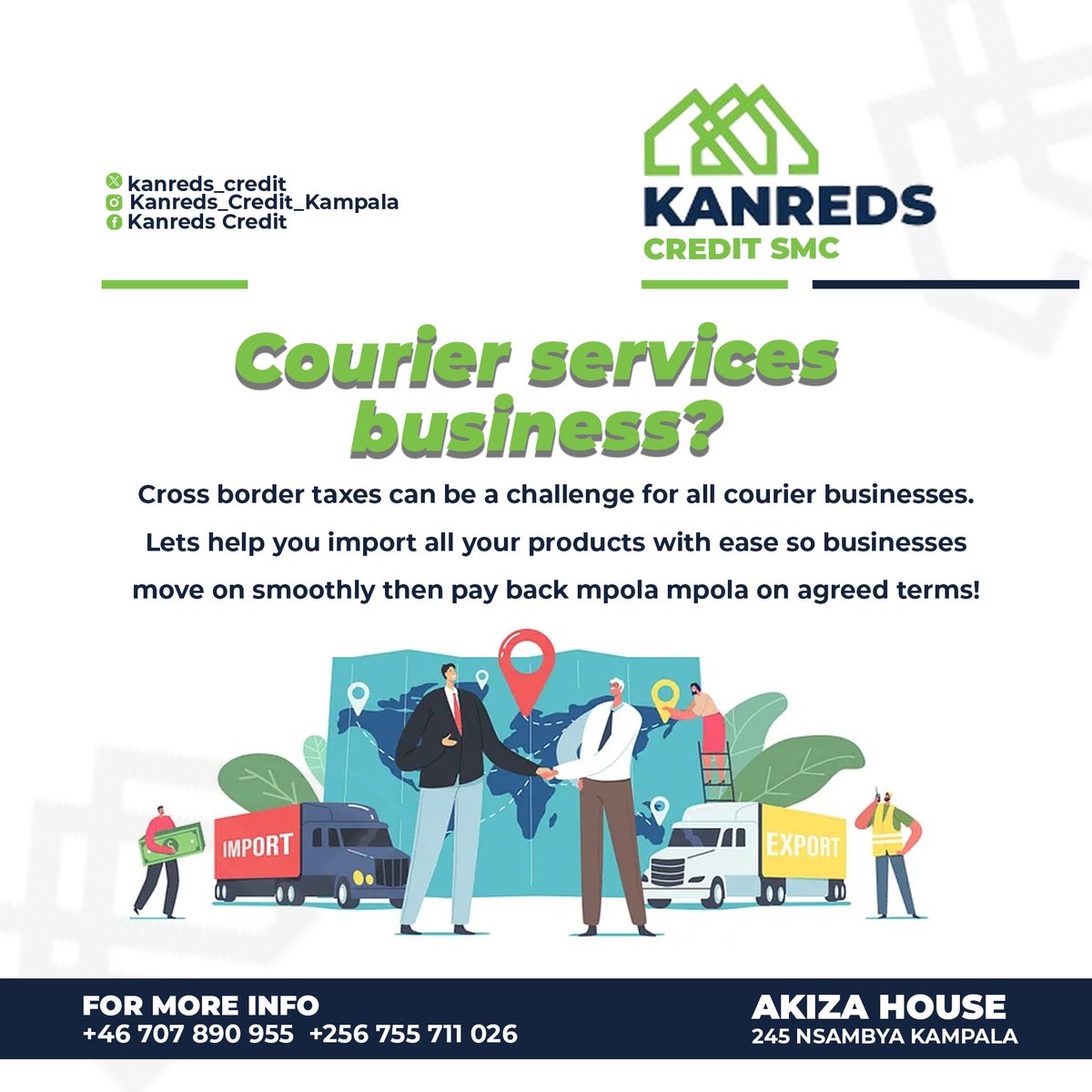kanreds_Credit's tweet photo. Import Finances at your Service.
 
Challenges clearing your goods at the Customs, too high import taxes?? 

Contact us on 0755711026 or whatsapp +46707890955. We finance it all for ya 💫

#zisoboka #umra #efris #moneylenders #loankampala #credituganda https://t.co/sFuCUZa0YJ