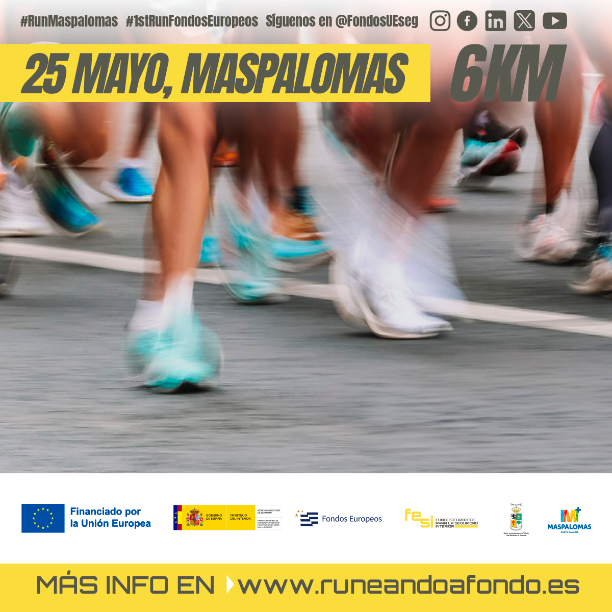 💙Celebramos💛Europa💙 🏃🇪🇺El 25 de mayo, en Maspalomas, Gran Canaria, prepárate para 'runear' con los Fondos Europeos. ☀ 🏝 ¡No te quedes atrás! Inscríbete ya y vive un día inolvidable. ¡Inscríbete YA! 👉 runeandoafondo.es #RunMaspalomas #1stRunFondosEuropeos