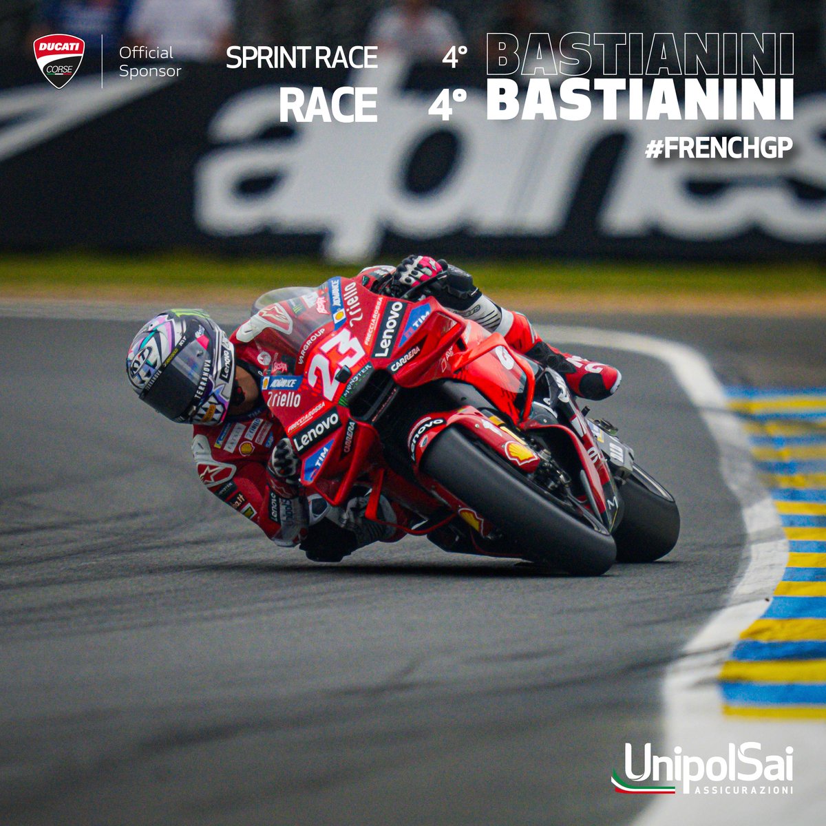 3rd position for @PeccoBagnaia and the Ducati Lenovo Team at Le Mans. 
4th place for resurgent @Bestia23

See you at 👉#CATALANGP

Always #ForzaDucati🔴
#sempreunpassoavanti