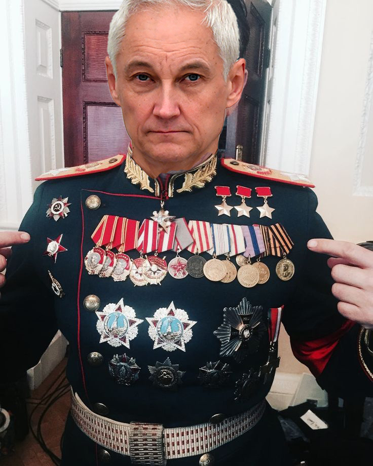 Andrey Belousov, abandons his business selling medals and decorations, is now the new Russian Minister of Defense. Consult has good discounts for wholesale purchases. Can you se @igorsushko 🤣