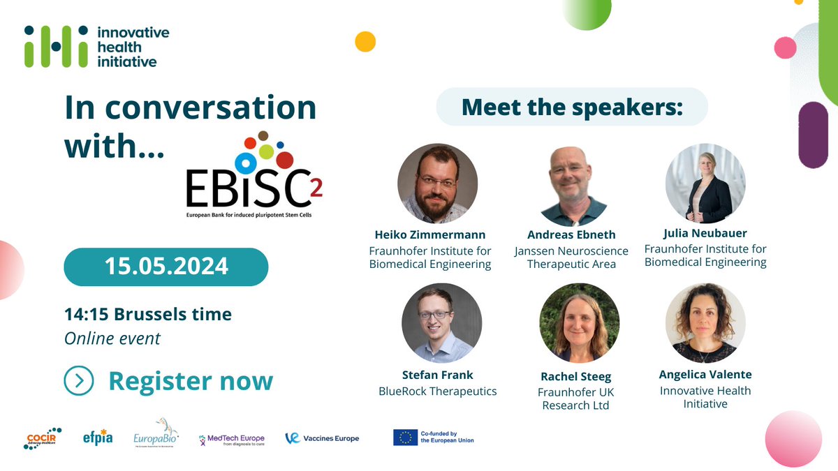 📣 2 more days to @IHIEurope event with the @EBiSC_cells on 15 May, 2:15 PM CEST to explore: ▶ #stemcell project's achievements ▶ challenges tackle to become a sustainable #iPSC #biobank ▶ Power of #PublicPrivatePartnerships in #EUResearch 👉 europa.eu/!vDM374