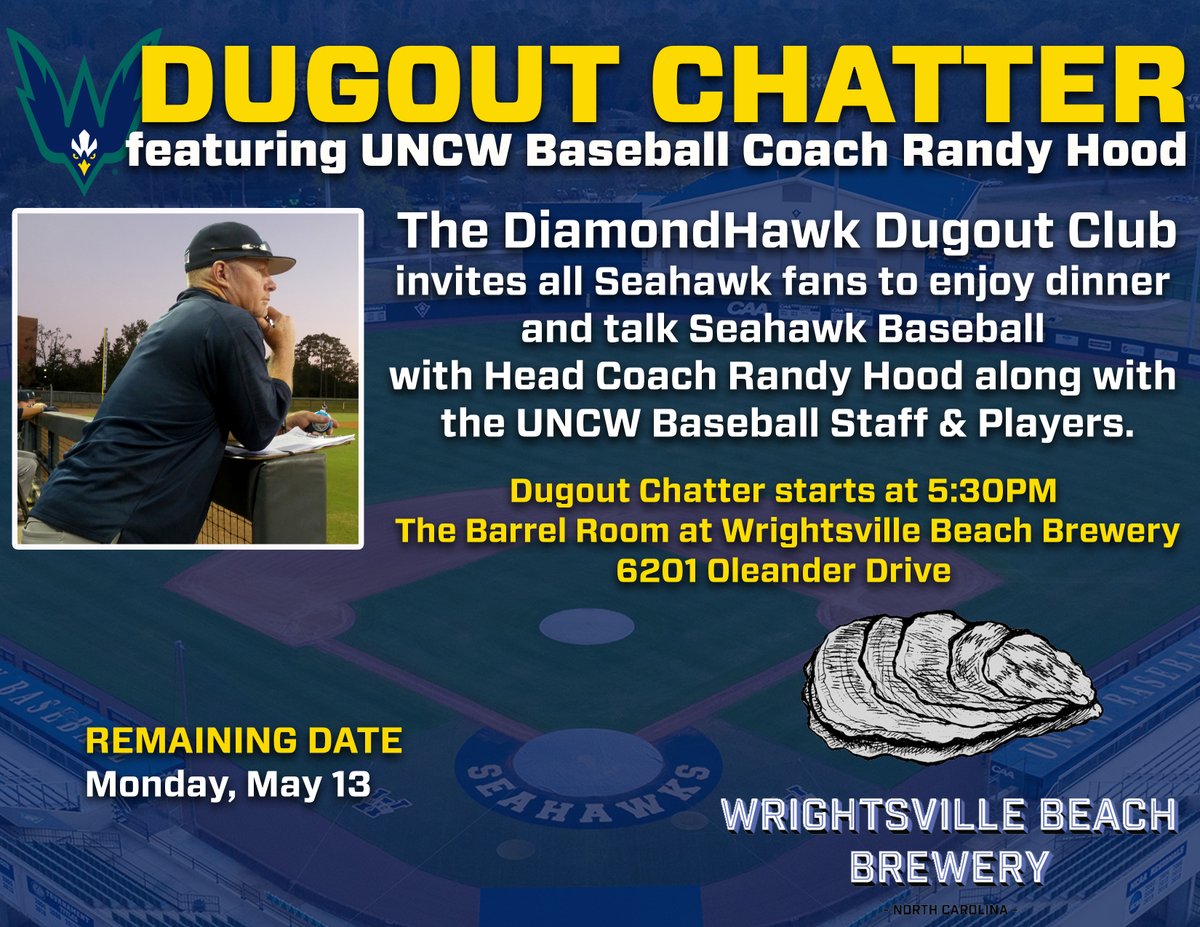 Head Coach Randy Hood invites you to join us for our last Dugout Chatter of the season. This is your opportunity to get an in-depth analysis from our Coaches and meet players, Trace Baker, Kevin Jones, Martin Zelenka, and Brock Wills! To RSVP, call Justin Carson at 910-962-3406