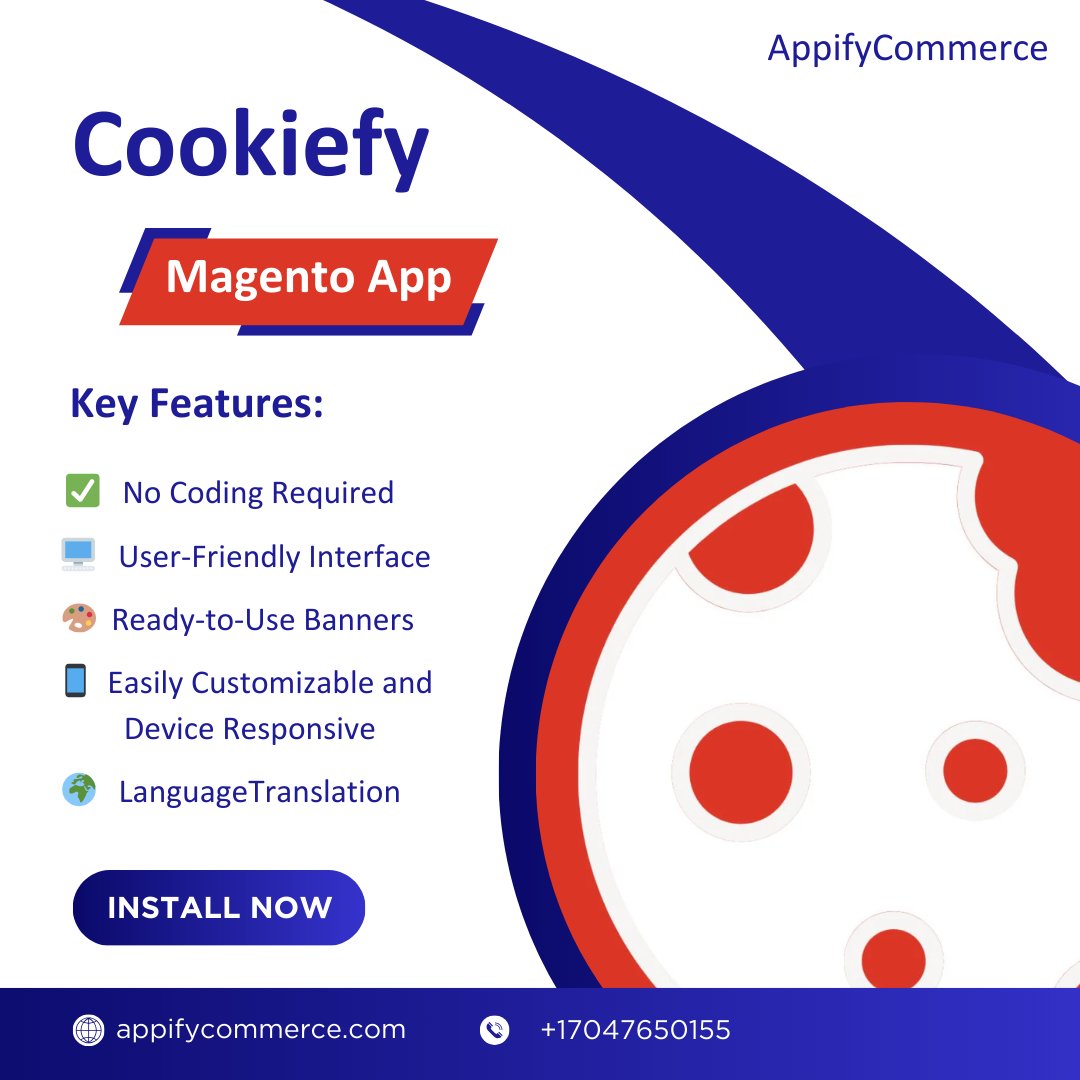Protect user privacy effortlessly with Cookiefy! No coding needed, customizable banners, and now with language translation feature. Boost trust and compliance on your Magento site today. commercemarketplace.adobe.com/appifycommerce…  
#Cookiefy #PrivacyProtection #Magento #DataPrivacy