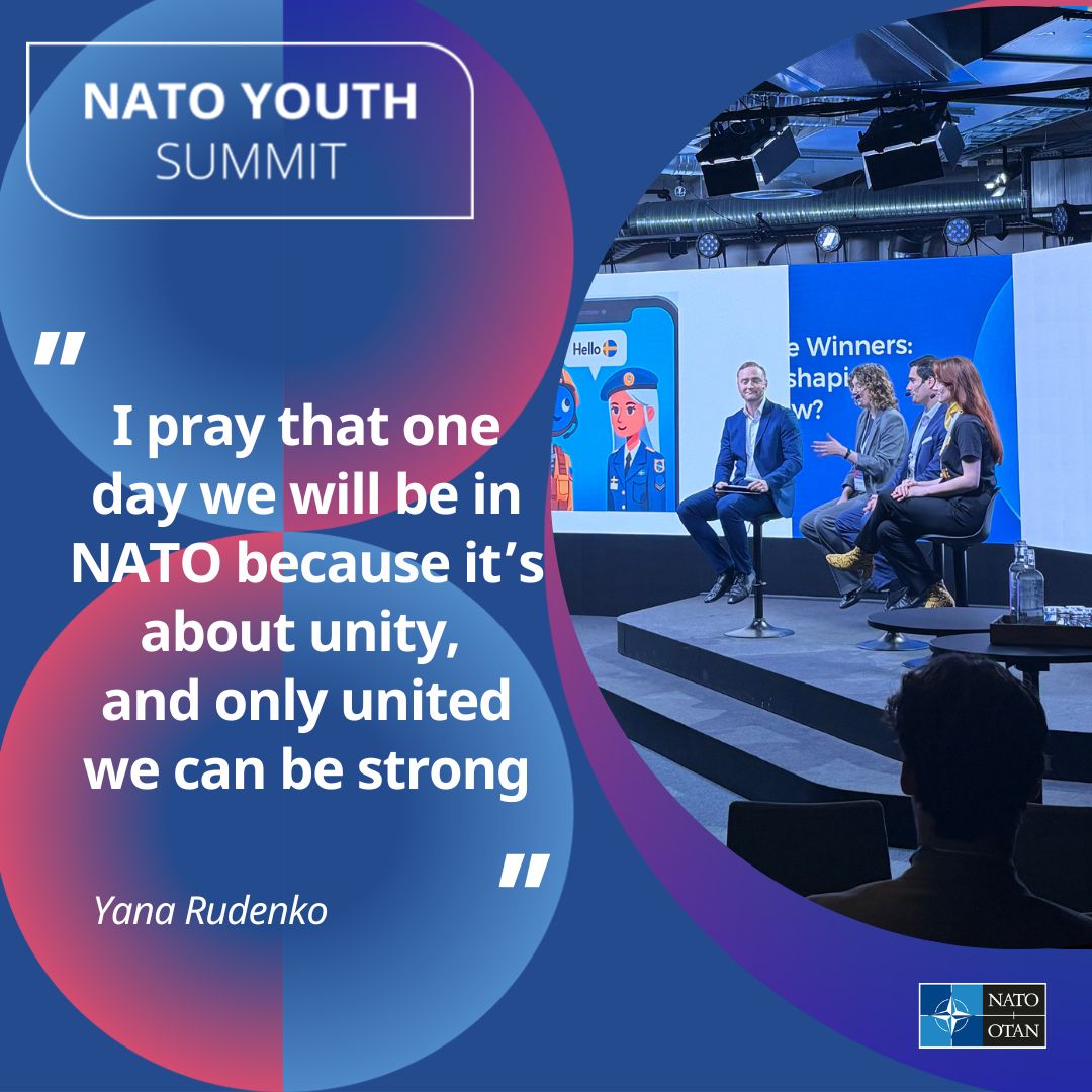 For the #NATO Youth Summit Challenge, we asked: What is (Y)our role in shaping a secure tomorrow? The three winners of the challenge from 🇨🇿 🇵🇹 🇺🇦 shared their views and perspective on stage in 🇸🇪 Stockholm