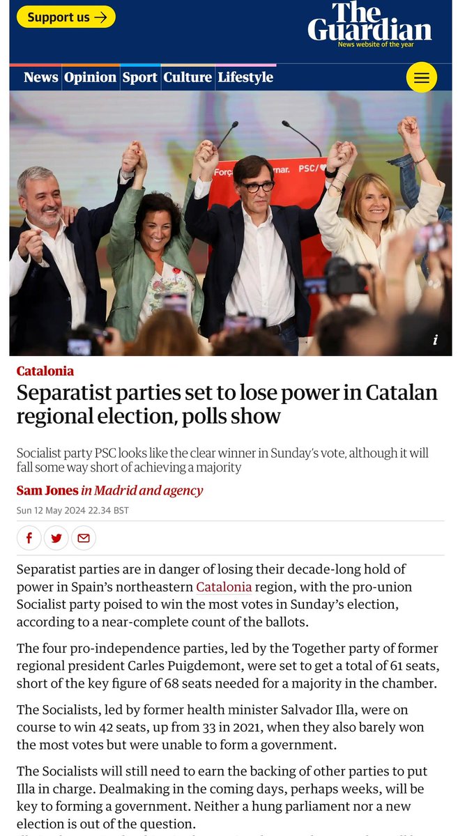Remember when all the SNP MPs flew over to Catalonia in 2017 to interfere with an illegal referendum to extricate the region from Spain?

Well, guess what?

Even there, they have had enough of divisive, toxic  nationalism.

😀👍