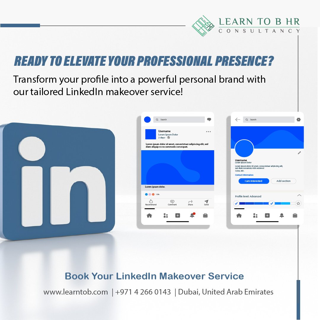 🌟 READY TO ELEVATE YOUR PROFESSIONAL PRESENCE? 
🔥 Book Your LinkedIn Makeover Today!
👉 Visit learntob.com
📞 Call: +971 4 266 0143
📍 Dubai, United Arab Emirates
#LearnToB #LearnToBHRConsultancy #LinkedInMakeover #ProfessionalBrand #CareerSuccess 🚀