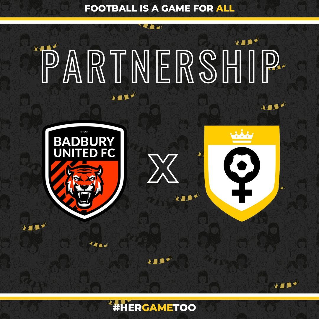 NEW PARTNERSHIP ANNOUNCEMENT 🚨 We are delighted to announce that we are now partnered with @badburyunitedfc 🧡🖤 We look forward to working together with you and thank you for your continued support for #HerGameToo 🤝