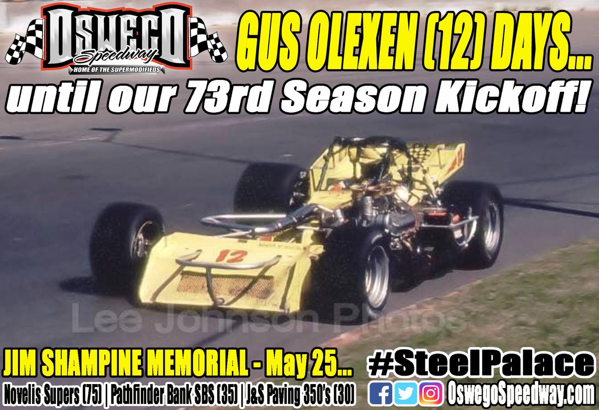 Gus Olexen (12) days until our Barlow's Concessions 73rd Season Kickoff headlined by the 75-lap, $4,000 to win Jim Shampine Memorial for @Novelis #Supermodifieds on Saturday, May 25! #SteelPalace