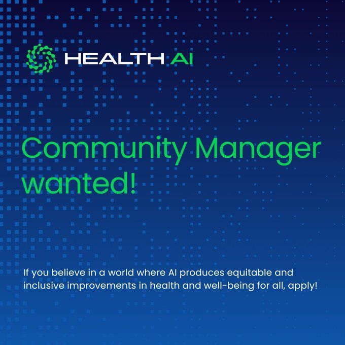 📌 VACANCY @healthai_agency is looking for a Community Manager to drive collaboration and innovation in responsible AI solutions for #globalhealth equity. ⌛ 20th May Apply: buff.ly/44BxjPX