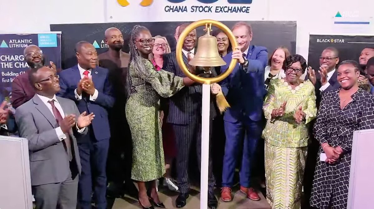 Huge congratulations to @AtlanticLithium, @MineralsFundGH, @ALLTheChairman, @AmandaHarsas, @keith_at_A11 & the whole #ALL team as they ring the bell on the Ghana Stock Exchange #Investing #AIM #ASX #GSE #ALL #A11 $A11 $ALLIF #Ghana