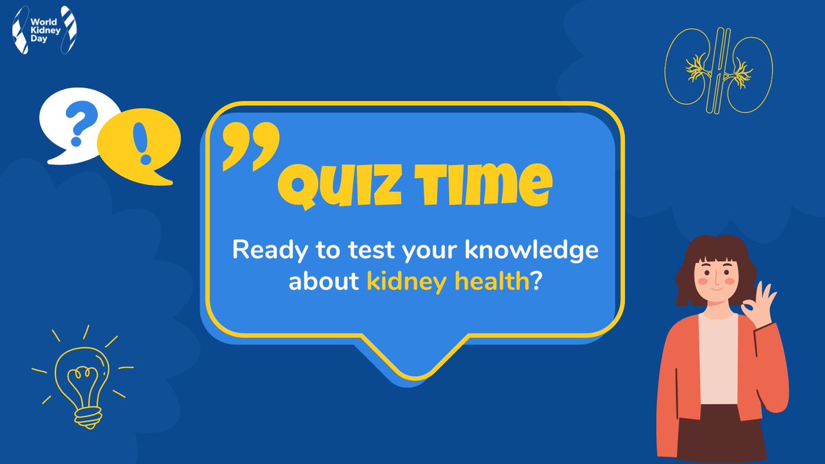 ❓How much do you know about #kidneyhealth? Take our quick and fun quiz and test your kidney health knowledge! ➡️ worldkidneyday.org/kidney-quiz/ #WorldKidneyDay #Quiz #TestYourKnowledge #Prevention