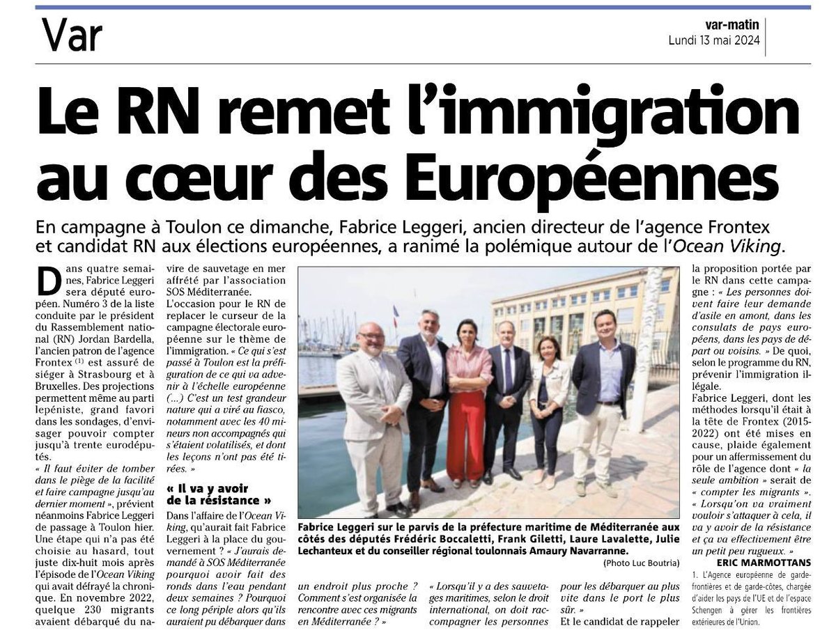 Retrouvez l’article de @Var_Matin faisant suite à ma visite d’hier à #Toulon. Encore un grand merci à nos parlementaires, élus et militants du #Var pour leur accueil. #VivementLe9Juin ➡️ l.varmatin.com/pqk