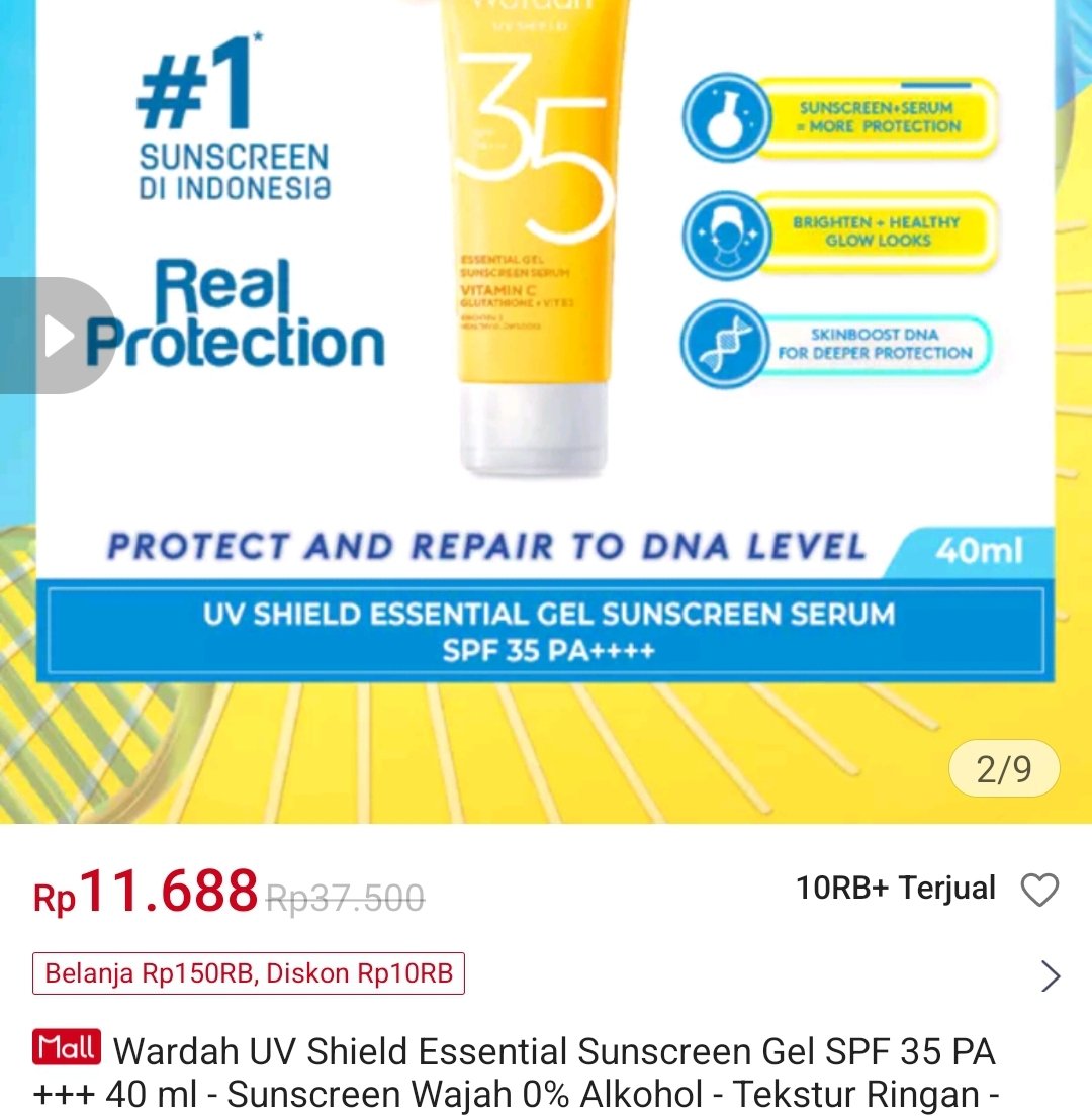 Temukan Wardah UV Shield Essential Sunscreen Gel SPF 35 PA +++ 40 ml - Sunscreen Wajah 0% Alkohol - Tekstur Ringan - Tidak Lengket - Melembabkan - Semua Jenis Kulit - Mencegah Penuaan Dini seharga Rp11.688. Dapatkan sekarang juga di Shopee! shope.ee/1fwdKwH4qA