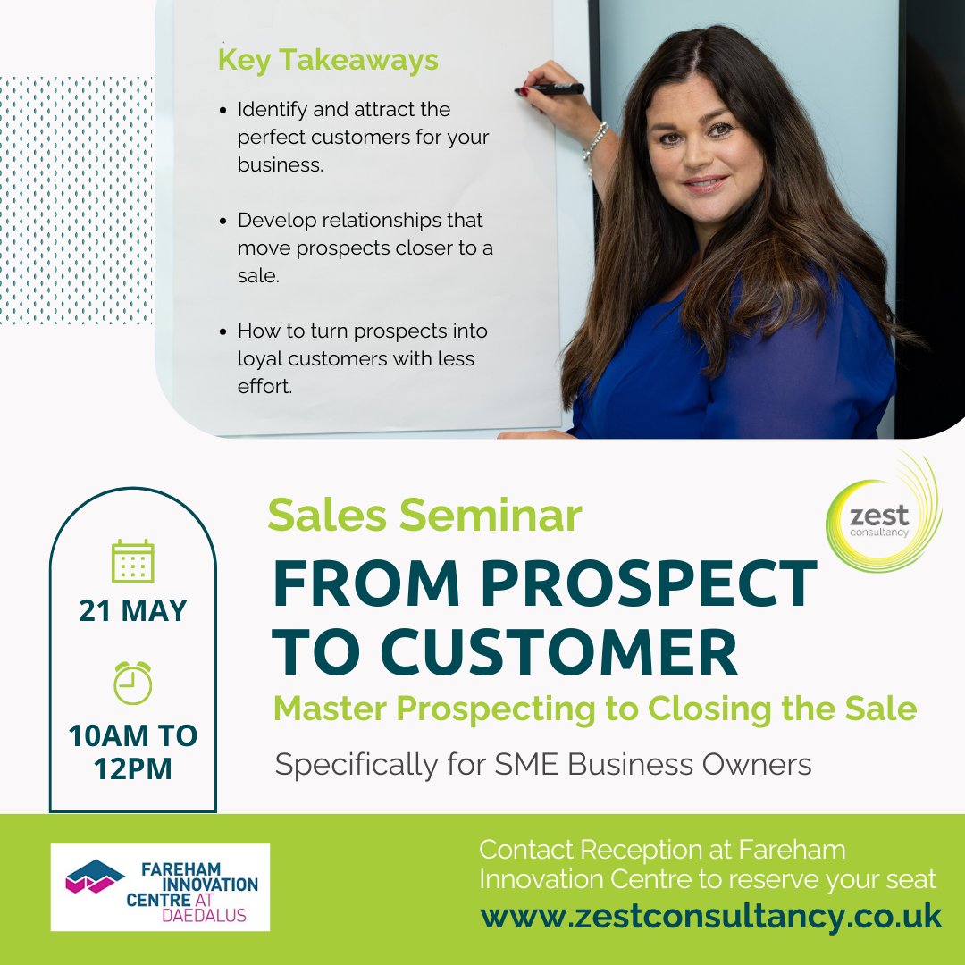 Transform your sales results!

Are you ready to connect with the perfect customers for your business? Join our upcoming Sales Seminar on 21st May, 10 AM - 12 PM, and learn to:

Book using the link, add code FIC21MAY: 
eventbrite.co.uk/e/893941622457

(FIC customers go free!)