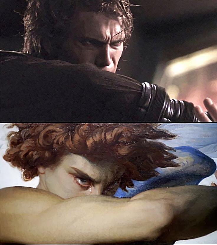 A comparison of a shot of Anakin Skywalker in Revenge of the Sith and The Fallen Angel by Alexandre Cabanel. #StarWars