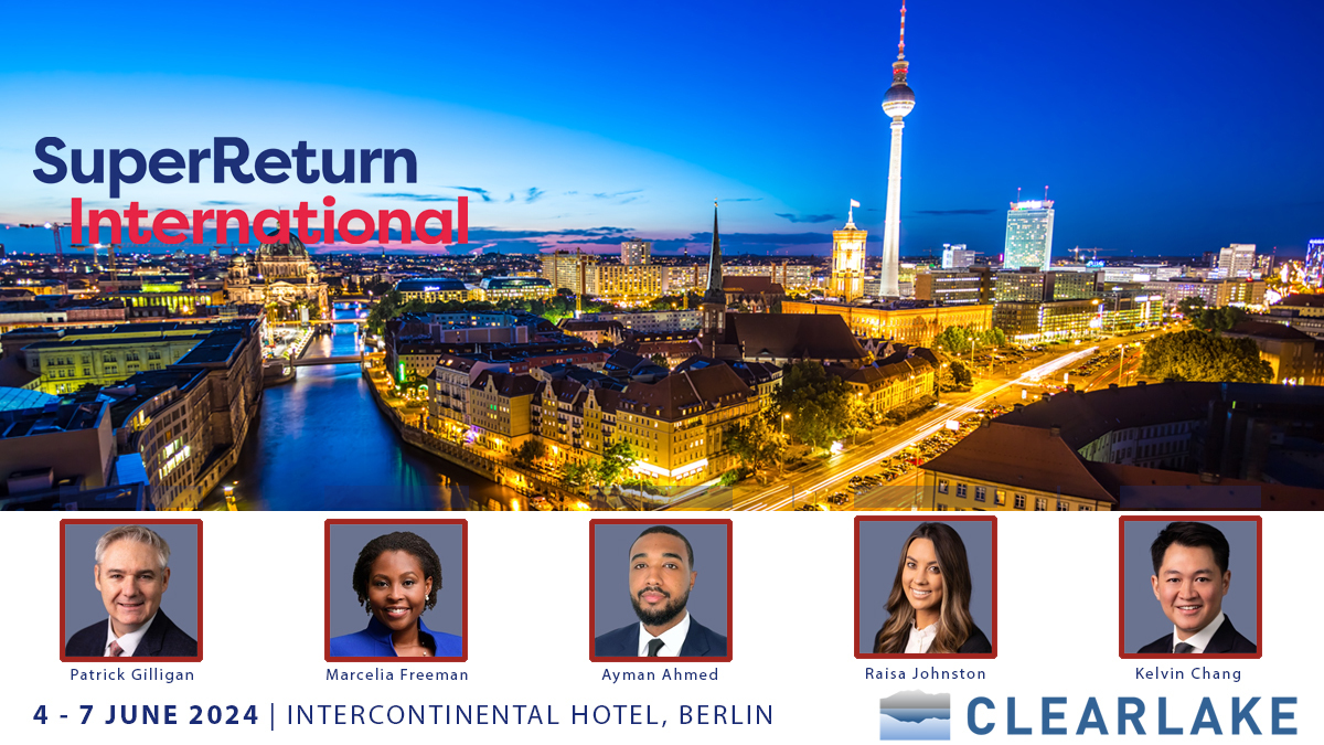 Attending @SuperReturn in Berlin next month? So is Clearlake’s global investor relations team, representing the U.S., Europe, Asia and the Middle East. We’d love to meet you there.

#PrivateEquity #Investment #Acquisition #SuperReturn #InvestorRelations #Global #CapitalMarkets