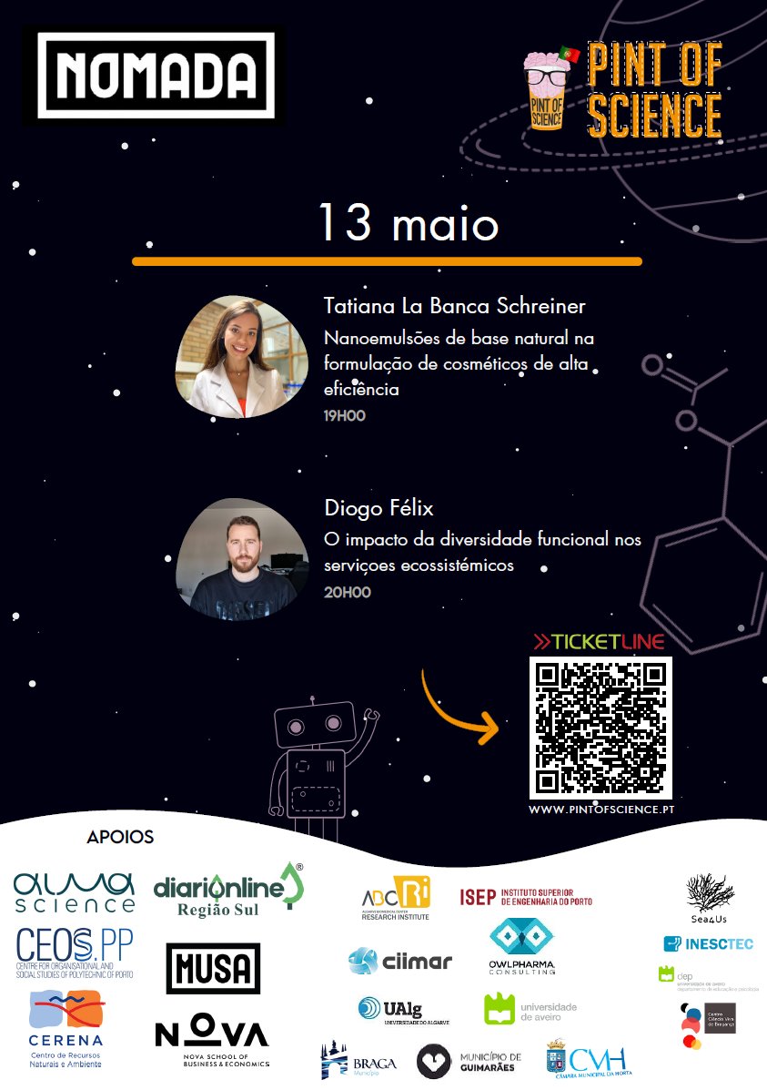 Hoje das 19-21h no Nómada Club - Pint of Science Bragança

Tatiana La Banca Schreiner
Diogo Félix

Bilhetes aqui:
ticketline.sapo.pt/evento/pint-of…
*2.5€+IVA ticketline e 3€ à porta