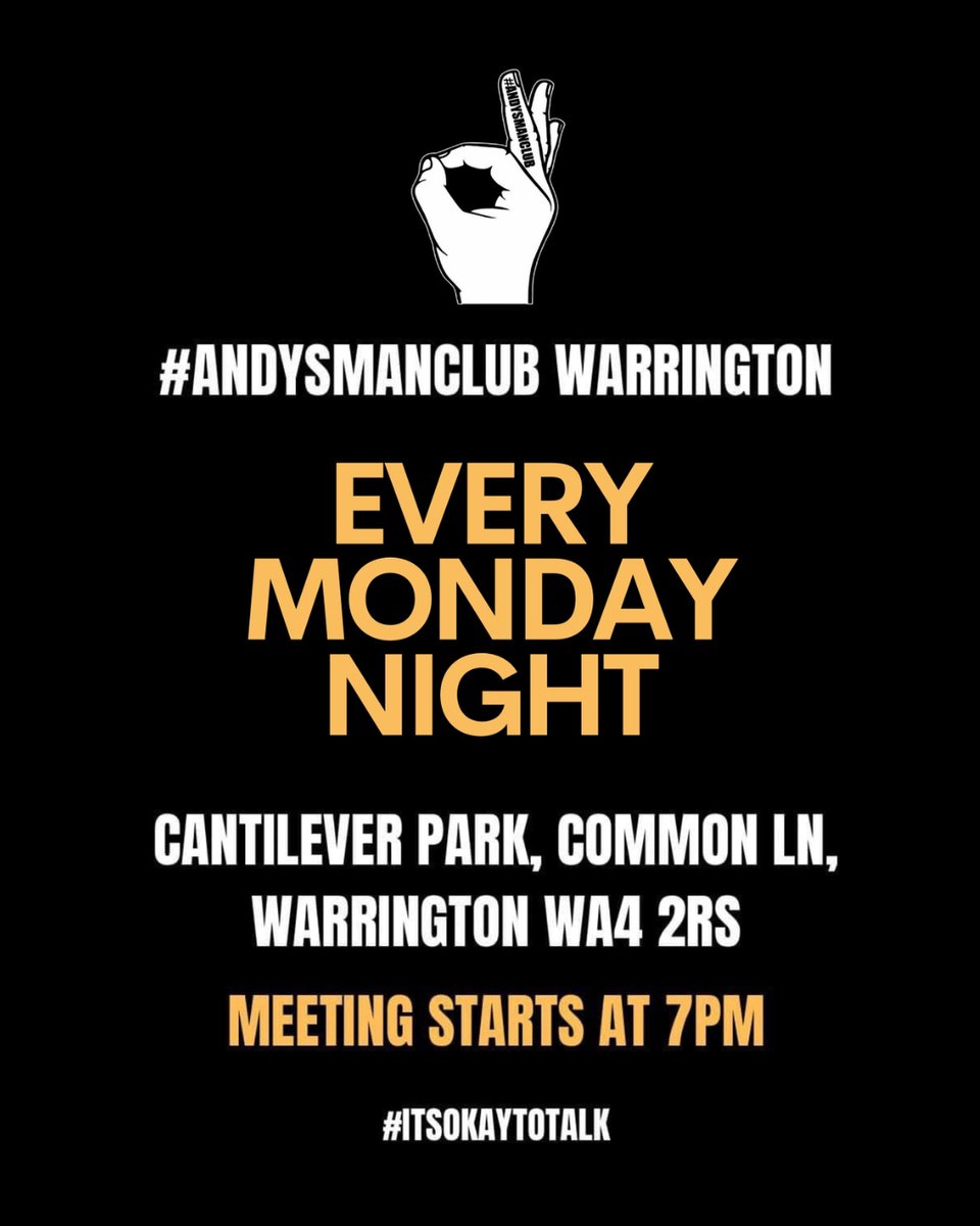 Need a safe space to talk? Warrington Town are proud to host sessions every Monday night (excluding Bank Holidays) for men’s mental health support charity @andysmanclubuk ❤️👌 More information ➡️ pulse.ly/hqgtxcolae