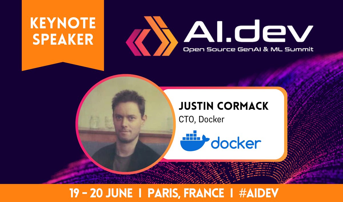 We couldn't be more pumped to welcome @justincormack of @Docker to #AIDev Europe's keynote stage! Explore the game-changing lineup set to shine a spotlight on #OpenSource + #AI innovation: hubs.la/Q02wH4K50. Register & join us 19-20 June in Paris! hubs.la/Q02wH1QD0