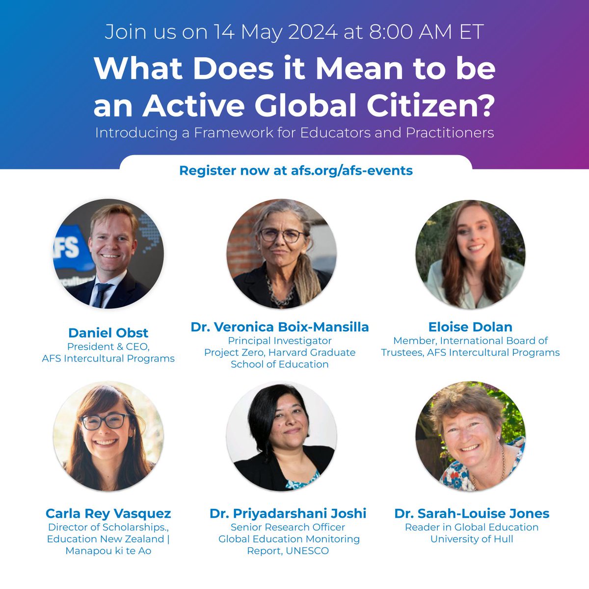 What does it mean to be an active global citizen? Join a global launch of a Framework for educators & practitioners on May 14. Register now to gain insights on leveraging the Framework to develop active global citizens. afs.org/afs-events/#af… #AFSeffect #globalcitizenship