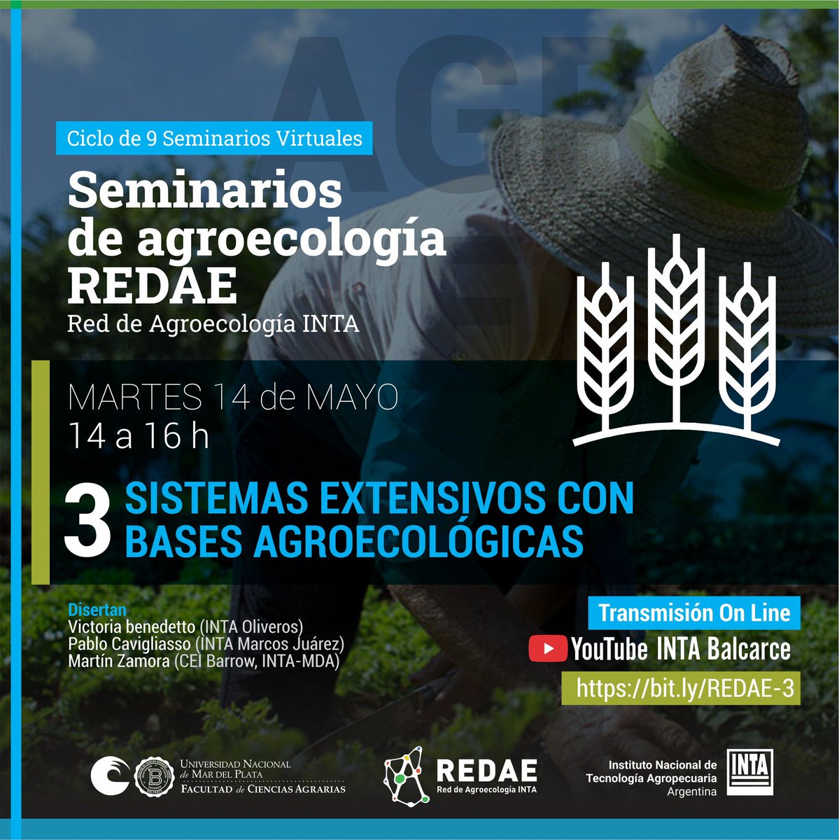 INTABordenave's tweet image. 📣#Agroecología👉9 Seminarios Virtuales
3⃣➡️Seminario 3: Sistemas extensivos con bases agroecológicas
🗓Martes 7 - 14 a 16 hs
💻Inscripción 📲 bit.ly/REDAE
💻Vivo YouTube👉Bit.ly/REDAE-1
➡ Organiza: Red de Agroecología de 
@intaargentina #REDAE