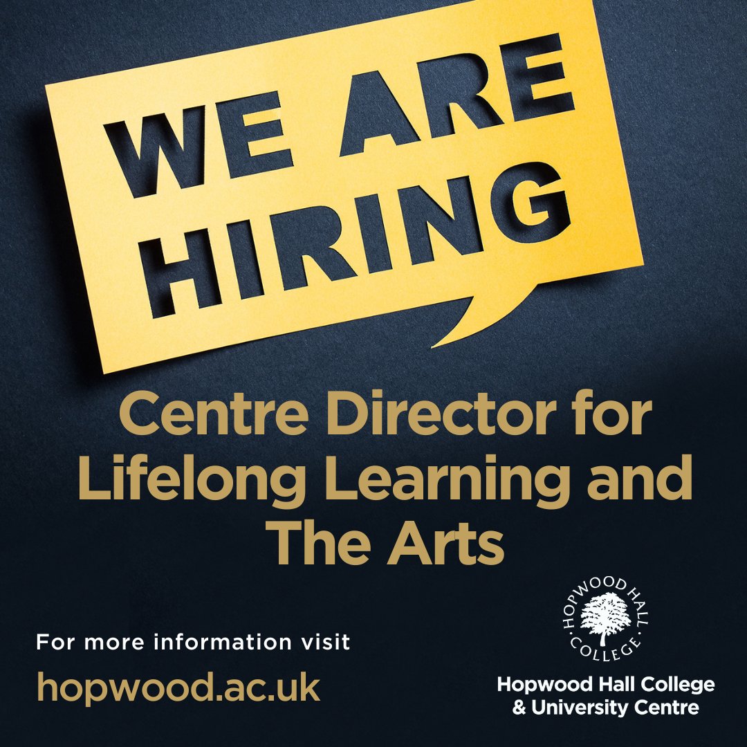 Are you looking to take the next steps in your career? We're seeking an innovative, effective, and ambitious individual to join #TeamHopwood as Centre Director for Lifelong Learning and The Arts. Visit ow.ly/l1XT50RE7gn for more details and to apply now.
