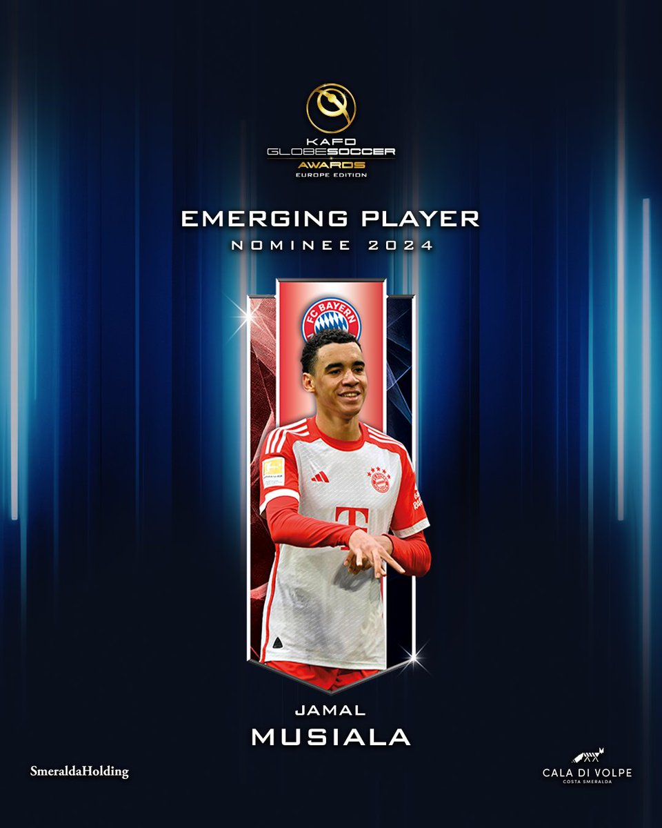 Will Jamal Musiala be named EMERGING PLAYER at the KAFD #GlobeSoccer European Awards?⁣⁣⁣⁣⁣⁣⁣⁣⁣⁣⁣⁣⁣⁣⁣⁣⁣⁣⁣⁣ 🤴 Your vote matters! vote.globesoccer.com/vote/euro-emer…

@JamalMusiala #KAFD #HotelCaladiVolpe #SmeraldaHolding