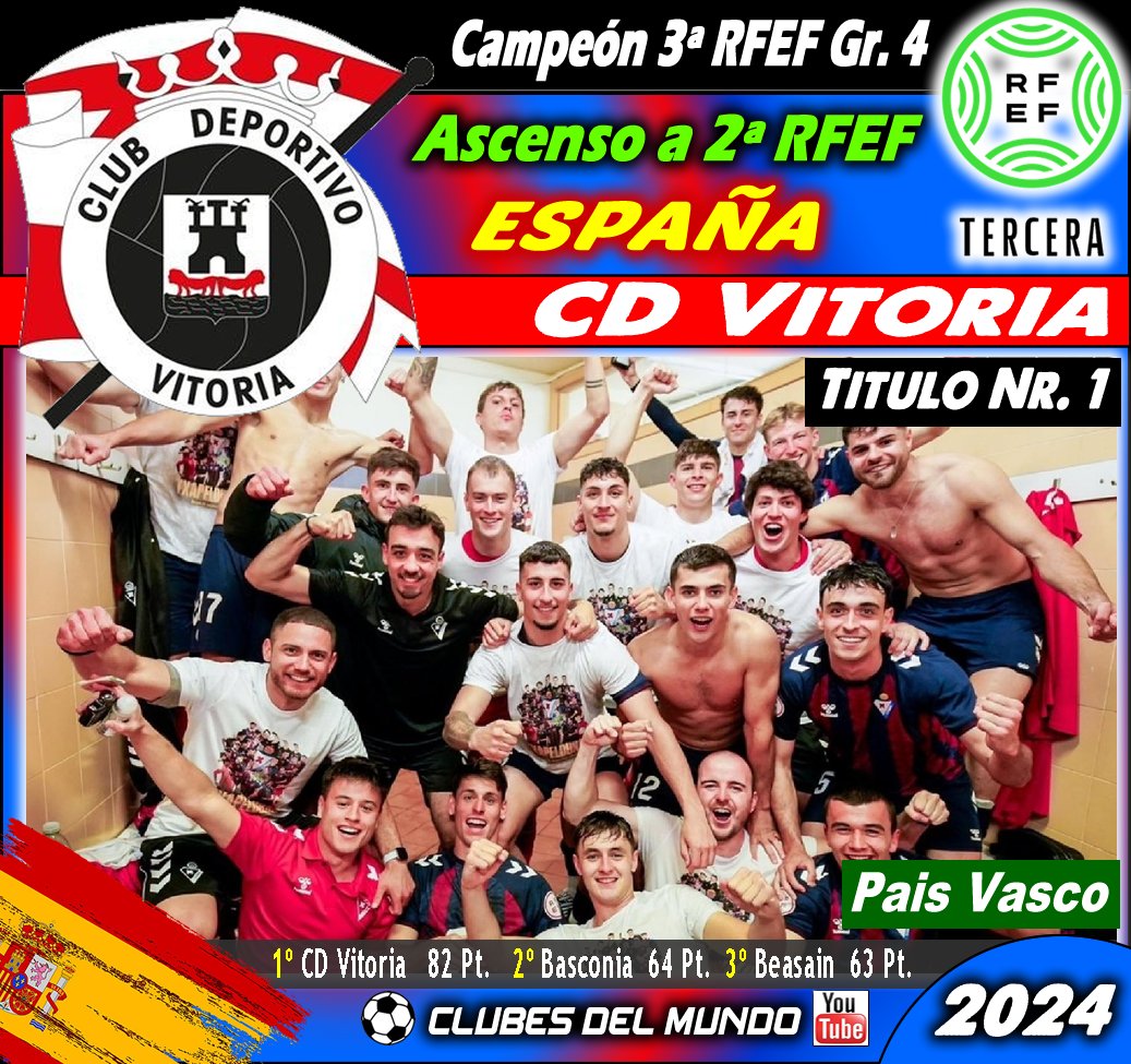 El CD VITORIA se proclama Campeón del Grupo 4 de la 3ª RFEF y logra así  ascender a la 2ª RFEF ESPAÑOLA. Desde  2015 es Filial del SD Eibar.

#CDVitoria #Vitoria  #TerceraRFEF #RFEF3 #SegundaRFEF  #RFEF2 #TerceraFederacion #SegundaFederacion @SDEibar  @CDVitoria1945