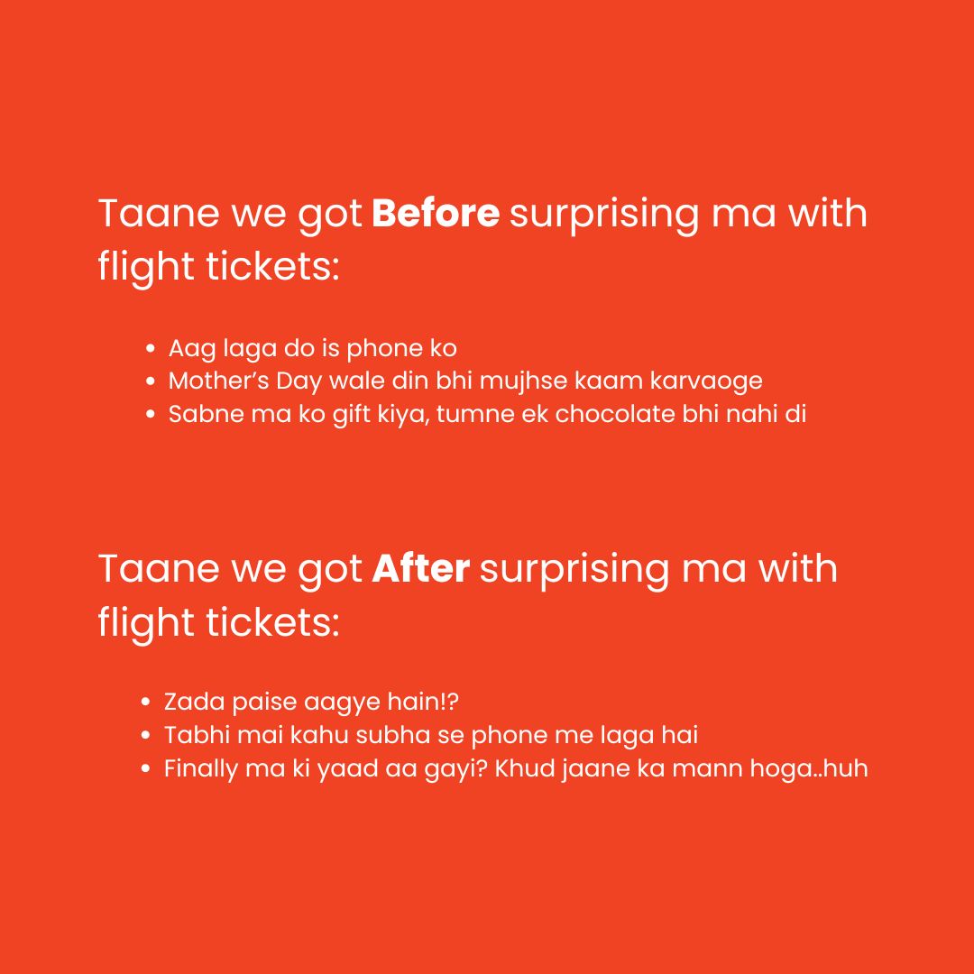 Mother's Day or not, taane maarna mummy nahi bhulengi kyuki "vahi to unka pyaar hai" 🥹🥹 

Book your flights now and get upto 33% OFF!! 
#mother #mothersday #flightbooking #flightticketbooking #greatbookdeals #flightticket #lowestairfare #lowestairfaresonline #flightsmojoindia
