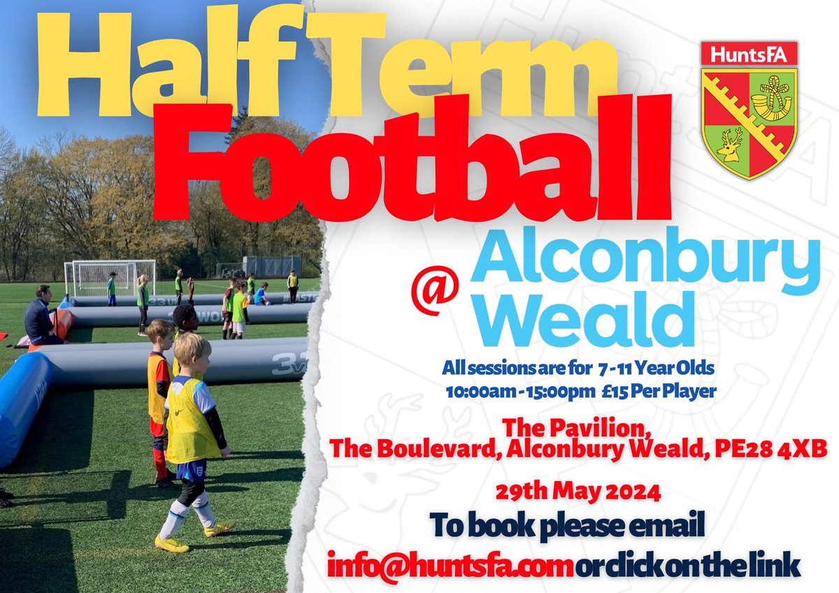 Football is coming to Alconbury Weald!! We are delighted to be bringing our 3v3 Inflatable Pitches to The Pavilion on Wed 29th May 10am-3pm. Places are limited so please don't leave it too long to book the day!! For more info / book, follow the link - ticketsource.co.uk/huntingdonshir…