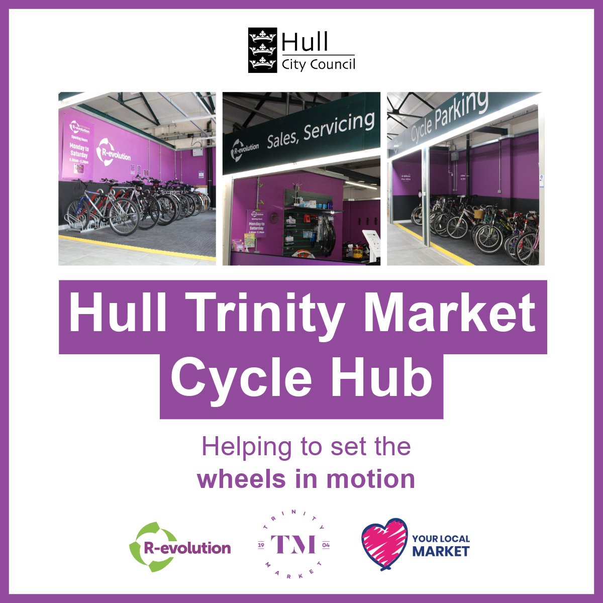 Planning a visit to <a href="/TrinityMarket1/">Trinity Market Hull</a> before the end of Love Your Local Market?

Did you know that you can cycle to the market, which has a cycle hub operated by <a href="/RevolutionYorks/">R-evolution</a> &amp; funded by <a href="/Hullccnews/">Hull City Council</a>.

Full range of services ⤵️

travelhull.co.uk/bike/cycle-par…

#ActiveTravel I #LYLM2024