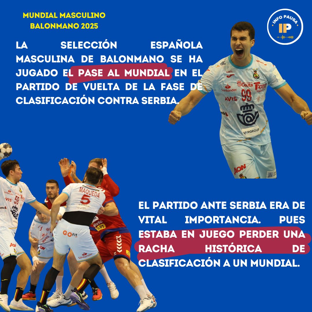 info_pausa's tweet photo. 🆚 El partido contra Serbia ha sido determinante, pero aún más el resultado global a favor de los “Hispanos”, necesario para conseguir el objetivo de clasificarse al Mundial. https://t.co/ZFMCDcSHYQ