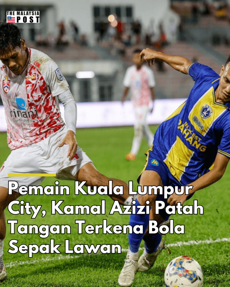 PostMalaysia's tweet image. Kamal Azizi, pemain pertahanan Kuala Lumpur City, cedera serius apabila tangan kanannya patah selepas menerima bola sepakan daripada pasukan Kuching City.

Baca lagi | themalaysiapost.com/pemain-kuala-l…

#KLcity #Kualalumpurcity #Kamalazizi #Kuchingcity
