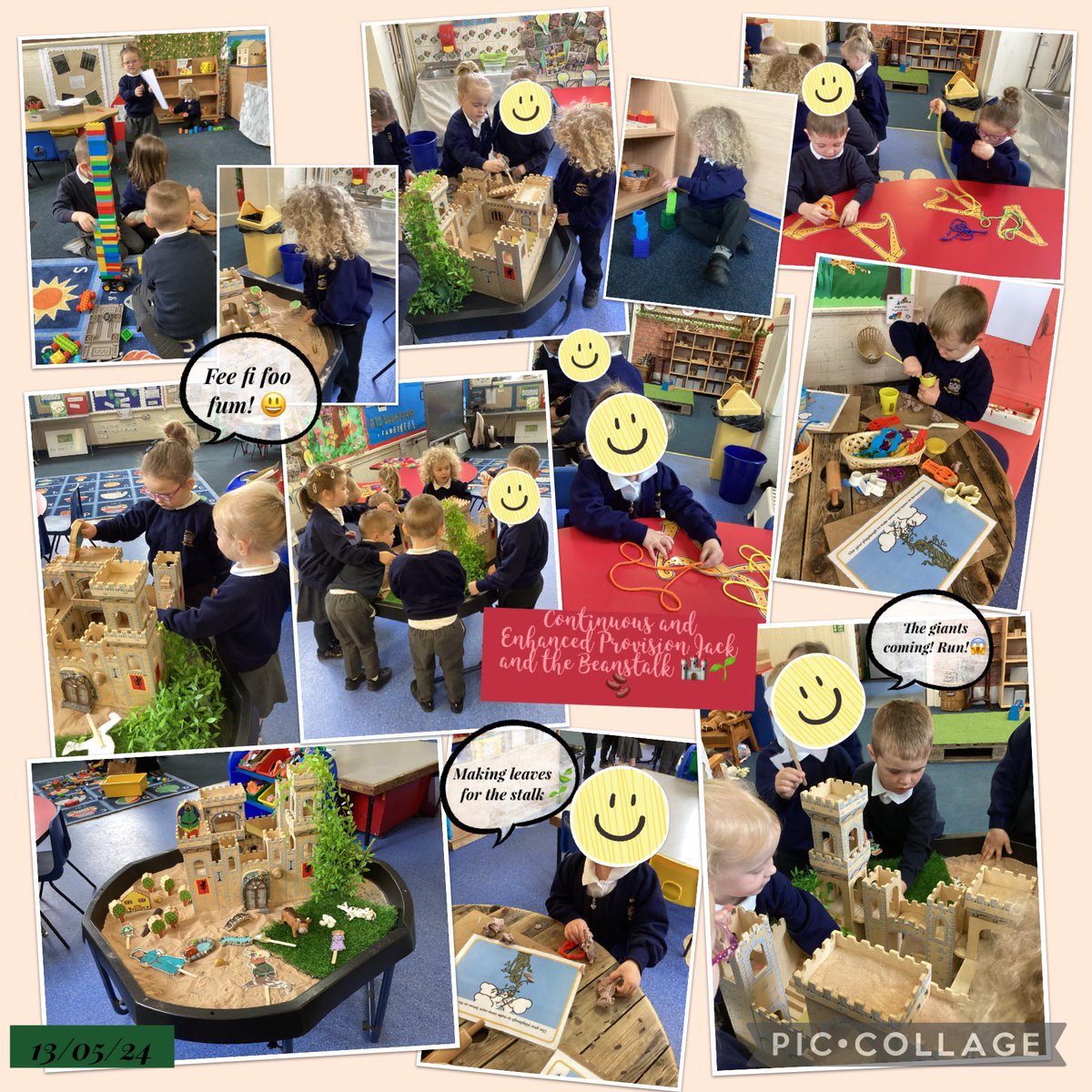 Dosbath Enfys’ enhanced provision this week, enjoying the nursery Small World of Jack and the Beanstalk and working on our fine motor skills, threading, building and manipulating playdough #ambitiousandcapablelearners #HEADMPS #EAS_earlyyears