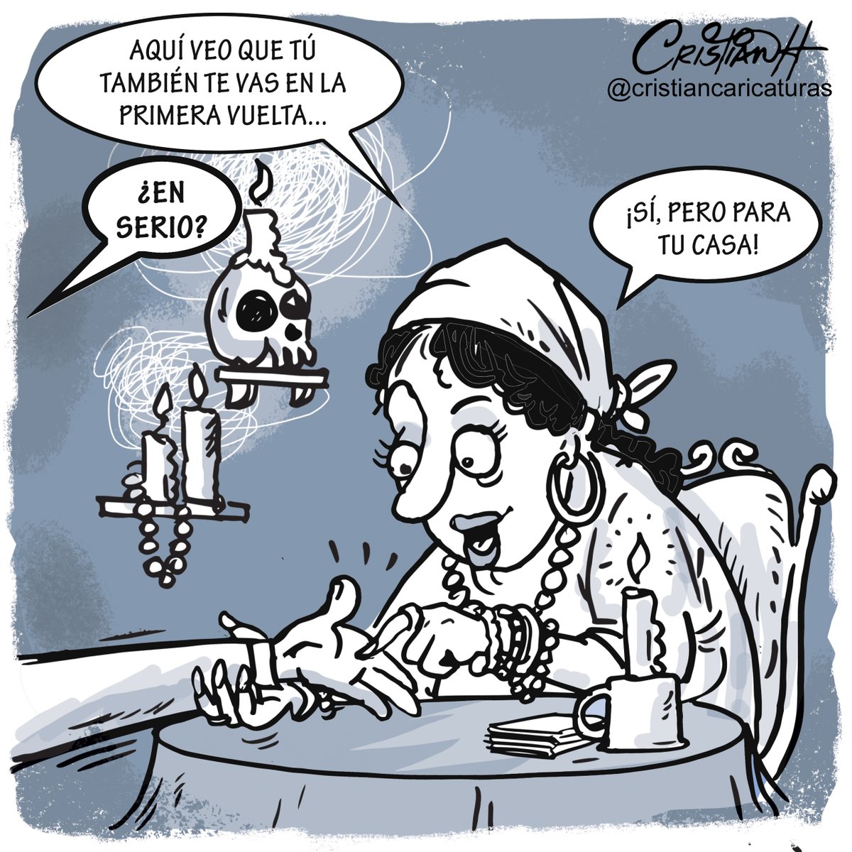 "Te vas en la primera vuelta"...

Mi caricatura del lunes 13 de mayo 2024 en el periódico <a href="/ElDia_do/">Periódico El Día</a>
.
.
.
.
.
#TeVasEnPrimeraVuela ##LeyendoLaMano #Pronostico #Elecciones2024 #criscaricaturas