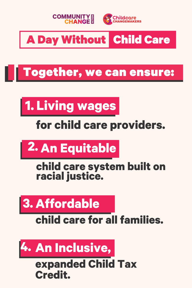 Today, we’re joining @commchangeact for the 3rd Annual #DayWithoutChildCare day of action! Last year, thousands of child care providers, parents, and advocates joined to demand the funding we need for a 21st century child care system. And TODAY… we’re doing it again. ✊#DWOCC24