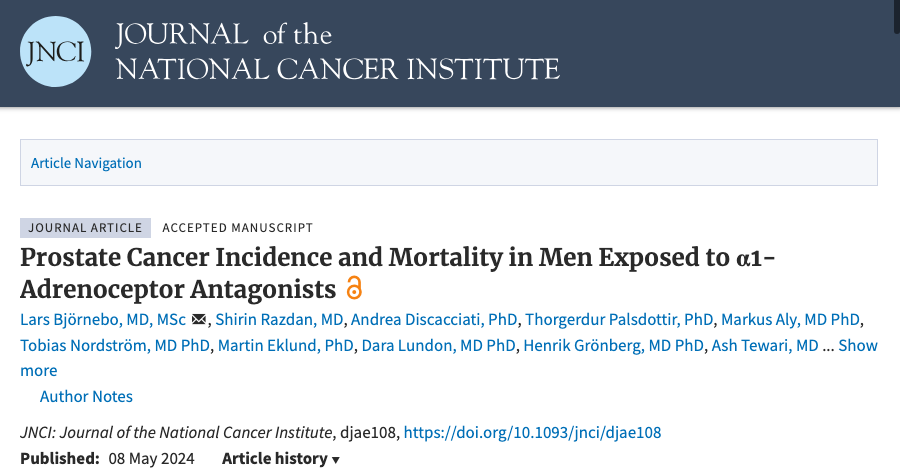 A study from 🇸🇪 on over 350,000 men: ⭕️ α1-adrenoceptor antagonists do not increase mortality from prostate cancer nor the risk of high-grade prostate cancer. ⭕️However, these drugs are linked to a slight increase in overall prostate cancer incidence, especially lower-grade
