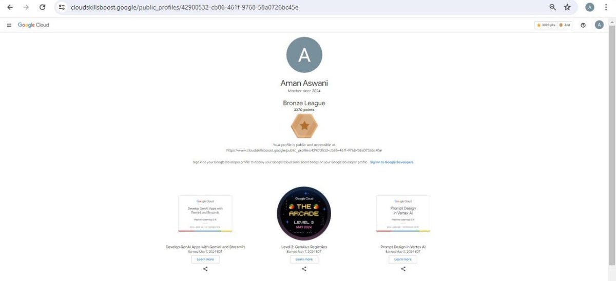 itssAman__'s tweet photo. Recently Completed the Google Gen AI Study Jams!Grateful to @gdscpoornima for providing such a wonderful opportunity to gain insights and learn Gen AI web tools.✨💫 https://t.co/EpB4iWkbhn