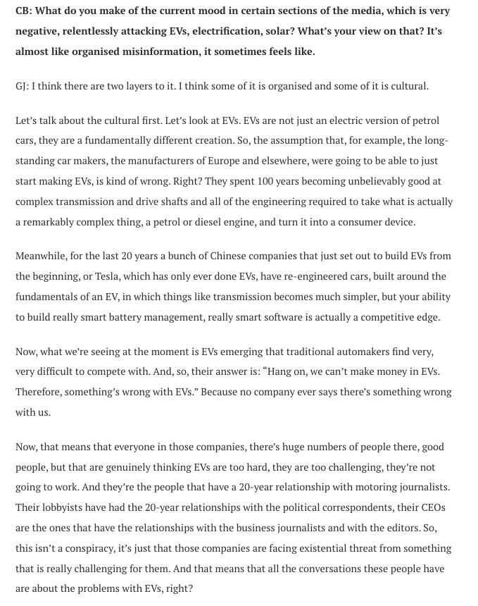 INTERVIEW

Very interesting and insightful from <a href="/g__j/">Greg Jackson</a> on the cultural aspects of media climate misinformation

(lots of other fascinating answers on everything from Labour's 2030 target to his climate "epiphany" – read the full transcript at the link)

carbonbrief.org/the-carbon-bri…