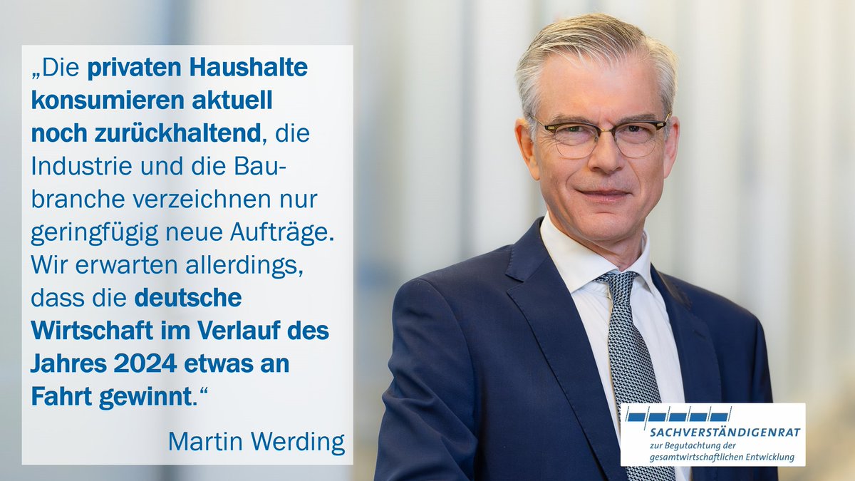 Die Entwicklung der 🇩🇪 Wirtschaft ist von einer schwachen gesamtwirtschaftlichen #Nachfrage geprägt. Die Realeinkommen dürften 2024 deutlich steigen und den privaten #Konsum stützen. Dadurch dürfte die #Konjunktur leicht anziehen. @MartinWerding sachverstaendigenrat-wirtschaft.de/fruehjahrsguta…