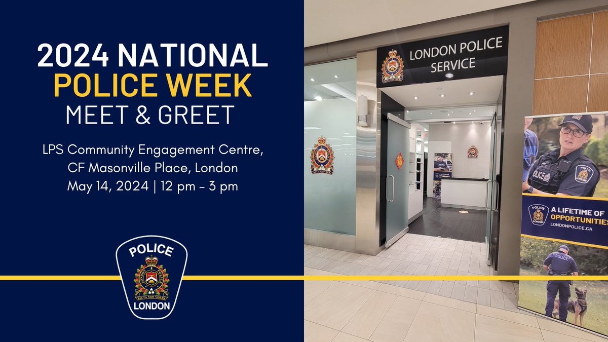 Celebrate #PoliceWeekON with us! Join us this tomorrow, May 14, 2024, from 12 pm to 3 pm at the LPS Community Engagement Centre. 👮 Don't miss out on this opportunity to engage with our officers, ask questions, and see firsthand the positive impact they have on our community.
