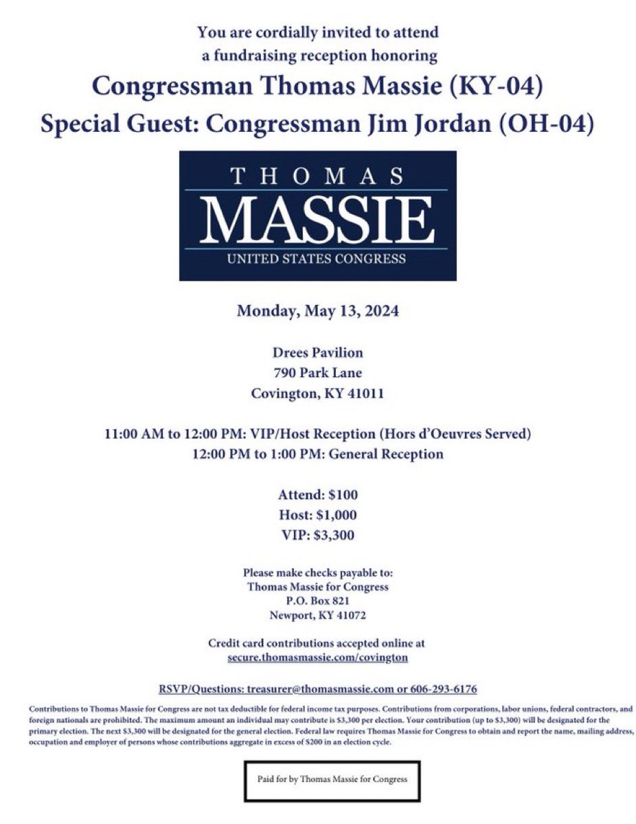 Chairman Jim Jordan is coming to Kentucky today for a midday fundraiser for me. I hope you can join us! Details below: