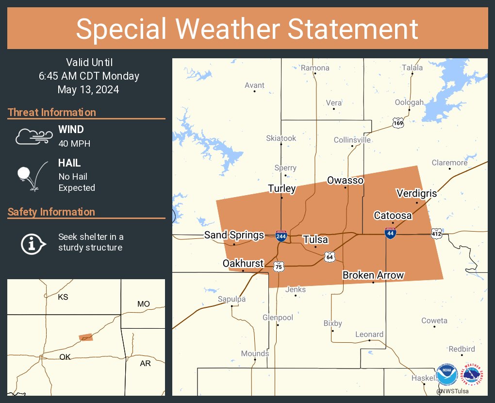 A special weather statement has been issued for Tulsa OK, Broken Arrow OK and Owasso OK until 6:45 AM CDT